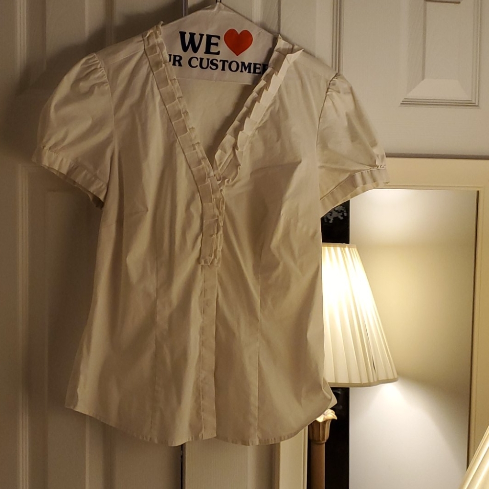 LOFT pretty ruffled white blouse